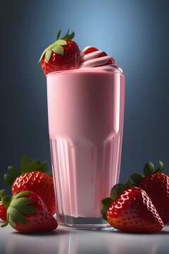 Tasty strawberry milkshake with whipped cream on top.