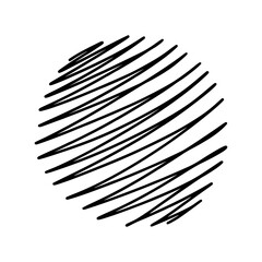 Black circle shaded horizontally, texture sketch. Pen lines.	