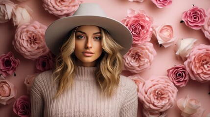 Boho Floral Fashion: Stock images capture a stylish hipster girl in a hat,