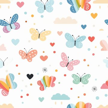 Butterflies Rainbows Pattern for Baby Girl Nursery Digital Paper Pack

