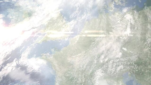 Zoom in from space and focus on Lens, France. 3D Animation. Background for travel intro. Elements of this image furnished by NASA