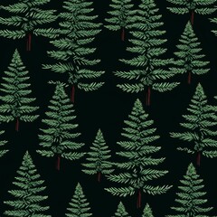 Christmas Spruce Trees Embroidery Seamless Pattern for Fabric


