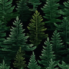 Fototapeta premium Christmas Spruce Trees Embroidery Seamless Pattern for Fabric