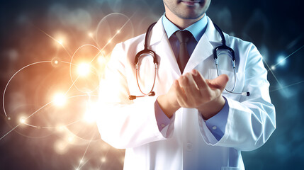 Isolated 3D Doctor Holding Stethoscope: Healthcare Concept.AI Generative 
