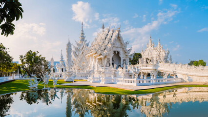 White Temple Chiang Rai Thailand, Wat Rong Khun, aka The White Temple, in Chiang Rai, Thailand. - obrazy, fototapety, plakaty