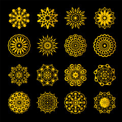 set of decorative element vector gold with black background 002