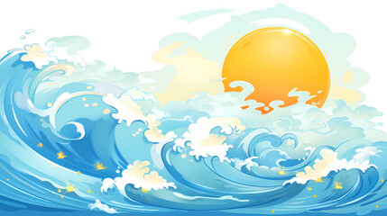 Golden Hour Bliss Beach Landscape at Sunset with Ocean Waves.AI Generative 