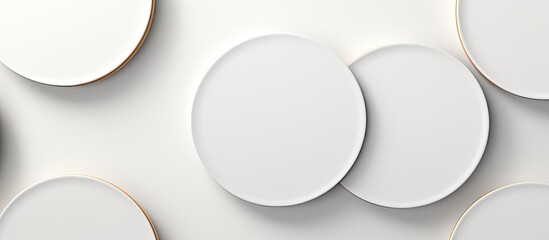 3D illustration of white round drink coasters seen from above - obrazy, fototapety, plakaty
