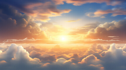 dramatic sky with Cumulonimbus clouds and ray of light from the sun in sunset, hyper realistic, dramatic light and shadows,