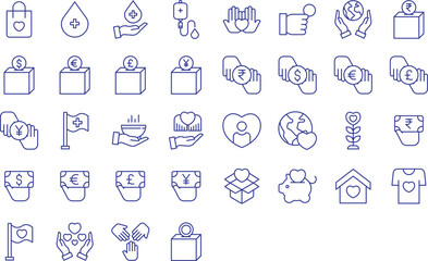 Investment and savings outline icons set, including icons such as money, bank, Donation and more. Vector icon collection