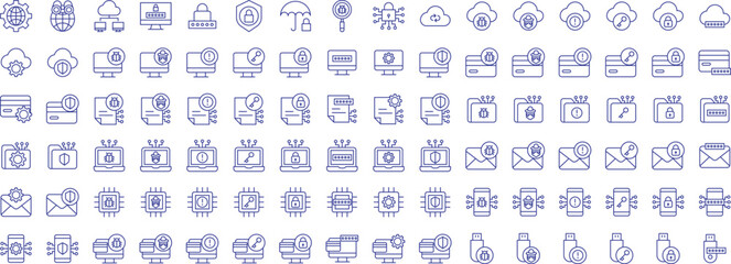 Fototapeta na wymiar Password and security outline icons set, including icons such as Computer, File, Mobile, key, Folder, Lock, and more. Vector icon collection