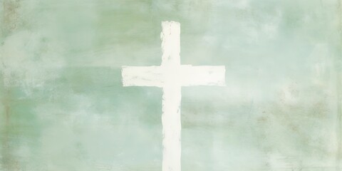 Grungy abstract green and white christian themed background with a cross. Easter concept with room for text.