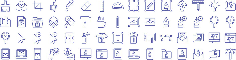 Graphic design outline icons set, including icons such as Add Point, Color, Crop, Brush, Dropper, and more. Vector icon collection