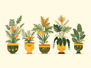 Obraz premium Cartoon flat design sets of botanical indoor planters