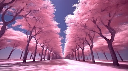 Fantastic landscape of pink trees