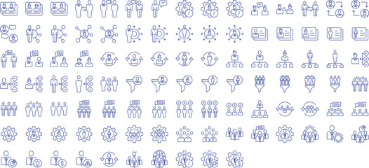Fototapeta na wymiar administrators and User management outline icons set, including icons such as Workar, Boss, user, profile, professional, management, and more. Vector icon collection