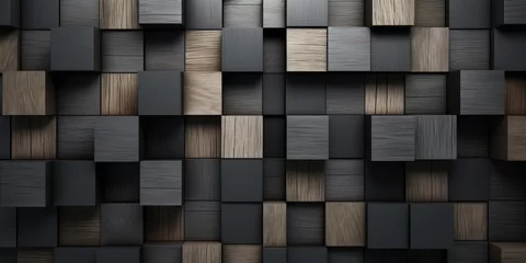Poster Im Rahmen Abstract block stack wooden 3d cubes, black wood texture for backdrop © Lubos Chlubny