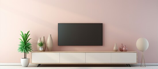 Minimal cream color living room wall cabinet for TV
