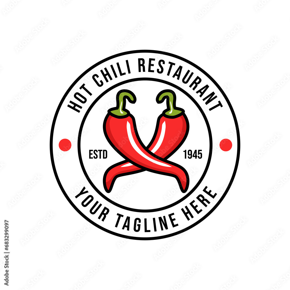 Sticker Chili pepper logo template. Spicy vegetables vector design. Food illustration on white background