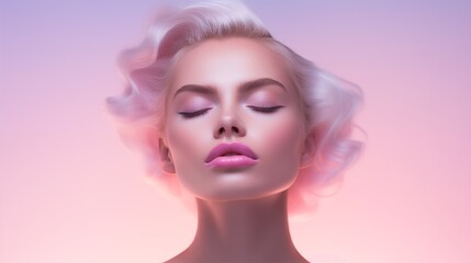 Female face skincare beauty esthetics minimal pastel