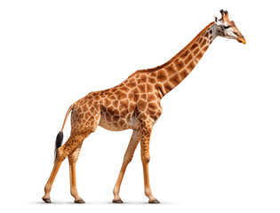 walking giraffe on isolated background, side view