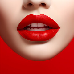 Portrait of pretty woman with red lips.