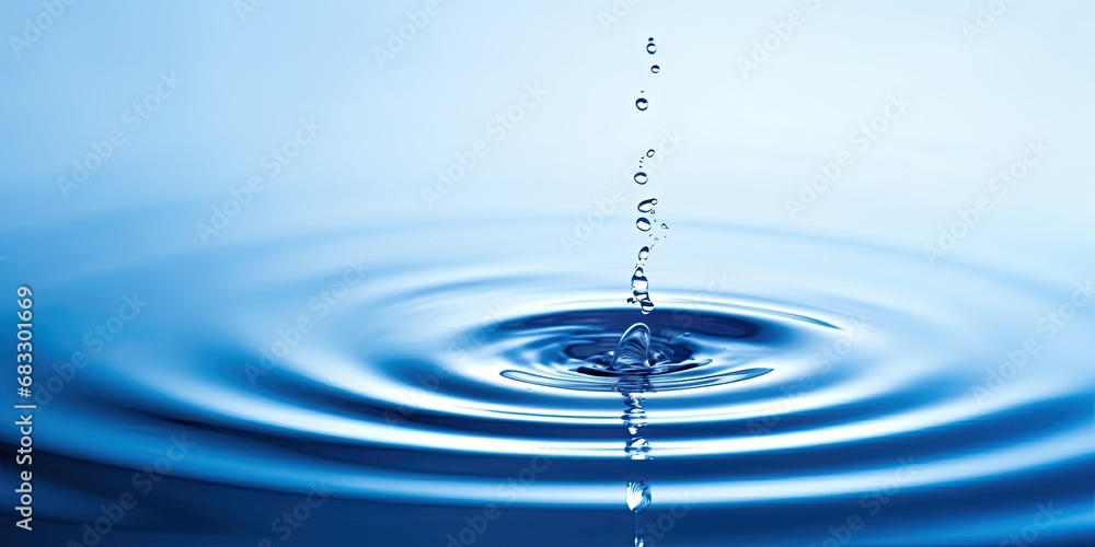Poster liquid harmony. abstract blue water wave with clear macro drops in nature. clean and circles in a ma