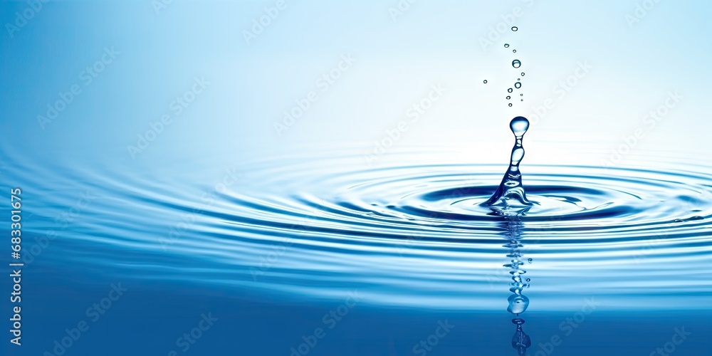 Poster liquid harmony. abstract blue water wave with clear macro drops in nature. clean and circles in a ma