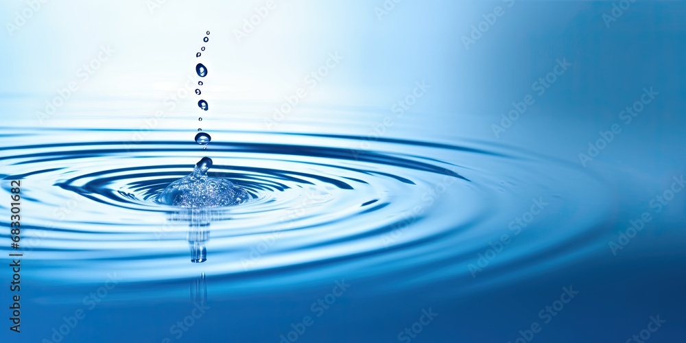 Poster liquid harmony. abstract blue water wave with clear macro drops in nature. clean and circles in a ma