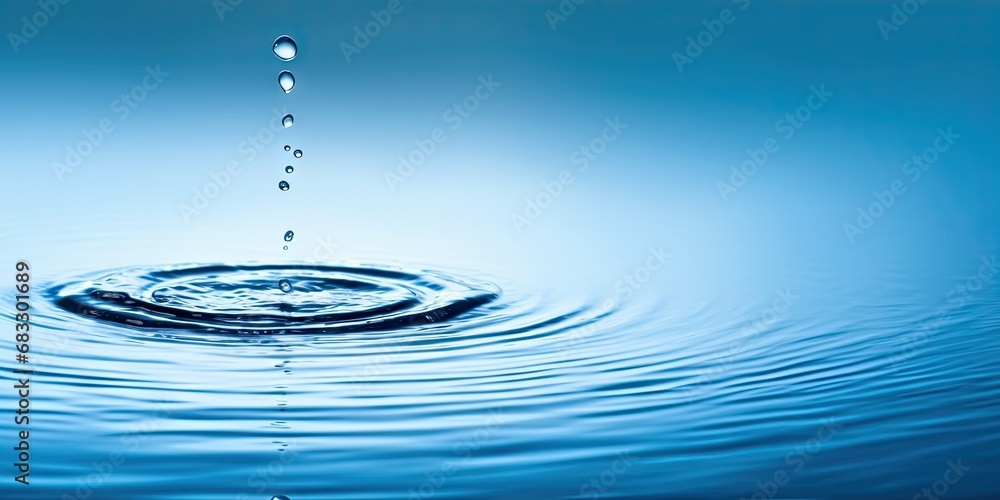 Poster liquid harmony. abstract blue water wave with clear macro drops in nature. clean and circles in a ma