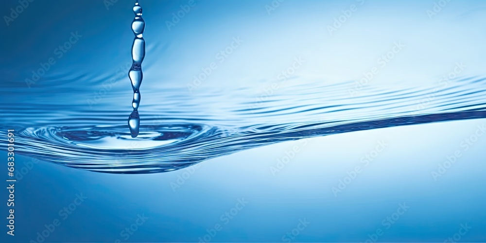 Poster liquid harmony. abstract blue water wave with clear macro drops in nature. clean and circles in a ma