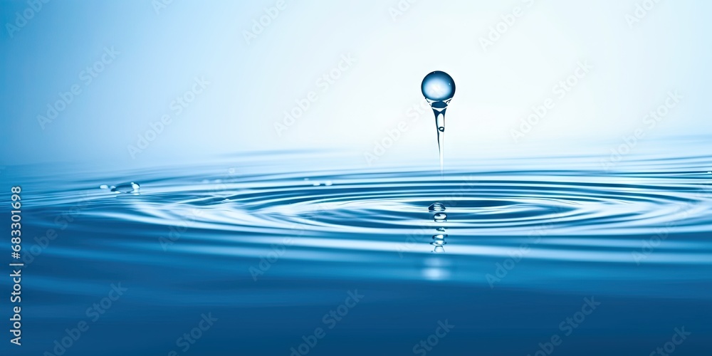 Poster liquid harmony. abstract blue water wave with clear macro drops in nature. clean and circles in a ma