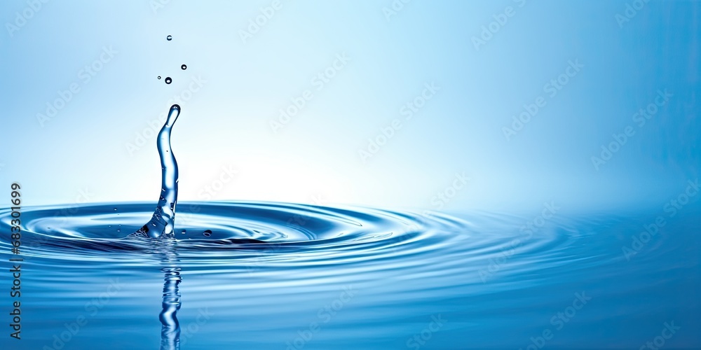 Poster liquid harmony. abstract blue water wave with clear macro drops in nature. clean and circles in a ma