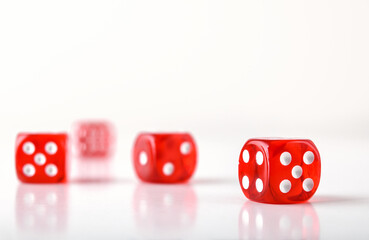 Dice for playing games of chance on white isolated background