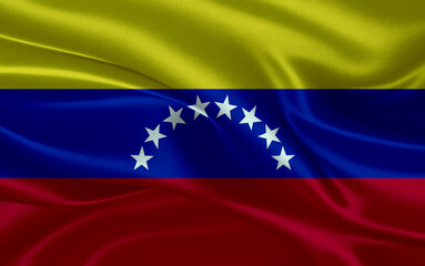 3d waving realistic silk national flag of Venezuela. Happy national day Venezuela flag background. close up