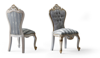 Classic armchair different angles isolated on white background.