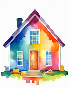 vibrant color Home Improvement in watercolor with white background