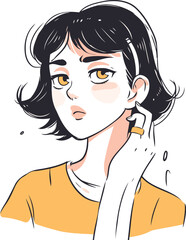 Vector illustration of a young woman in a yellow t shirt