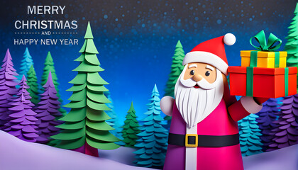 Fototapeta premium Merry Christmas and Happy New with Christmas tree,gift snow Santa Claus