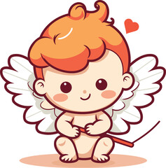 Cupid with wings and bow cute cartoon vector illustration