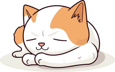 Cute cartoon cat sleeping on the floor vector illustration isolated on white background