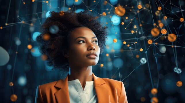 Tech analyst study cyber data chart from corporate system for statistical analytic defining marketing plan and strategy to compete in futuristic technology business