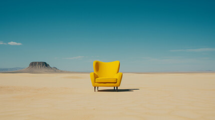 A yellow armchair in the desert