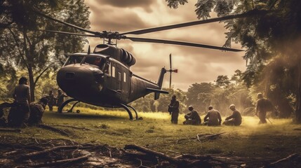 Military helicopters in the jungle. Patriotism Concept. Air Force Concept. Military Concept.
