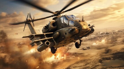 Military helicopter flying in the sky. Patriotism Concept. Air Force Concept.
