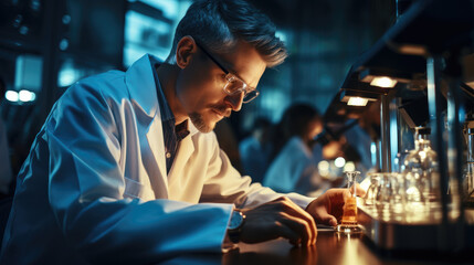 Fototapeta premium Scientist working in laboratory with professional uniform.