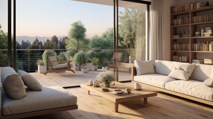 Living room style country modernism with balcony sliding doors.