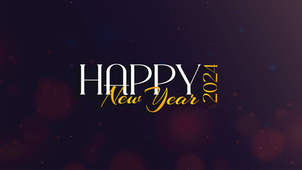 2024 Happy New Year Text Typography with gold glitter on abstract bokeh effect background. New Year and Christmas Eve Greetings designs for banner, poster template and Social Media Cover