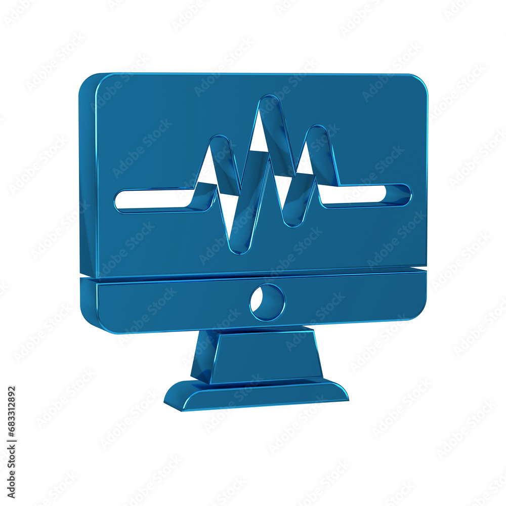 Poster blue computer monitor with cardiogram icon isolated on transparent background. monitoring icon. ecg 