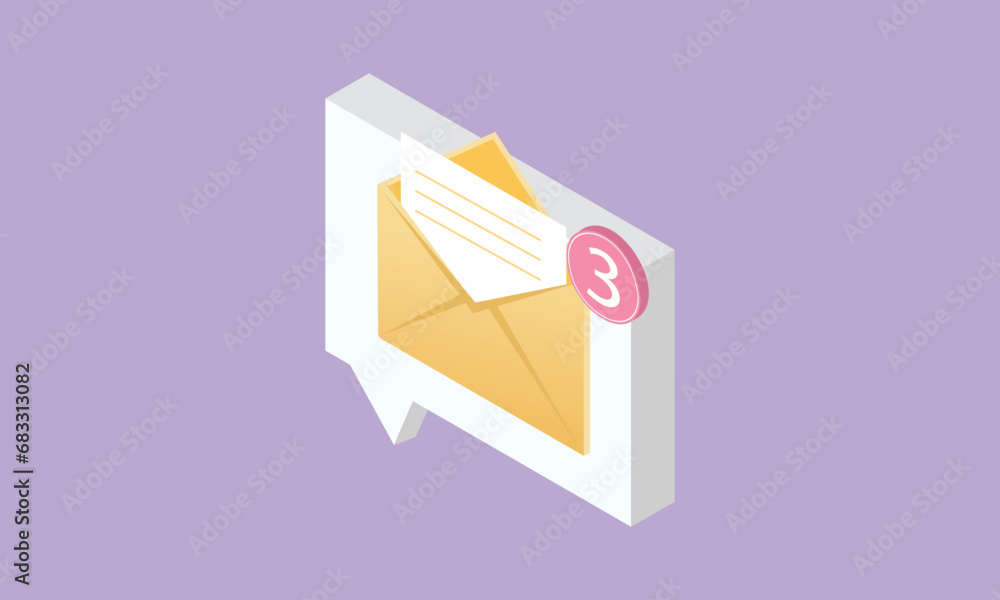 Poster 3d minimal mail envelope icon with notification new message. minimal 3d email letter with notificati